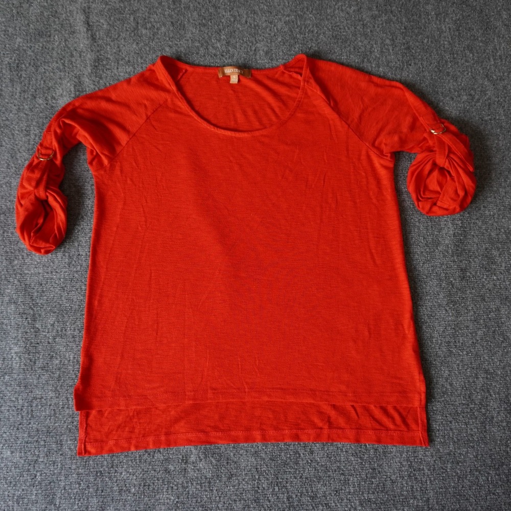 Ellen Tracy Women'sโ Orange Roll Tab Sleeve Top T Shirt Blouse Size S